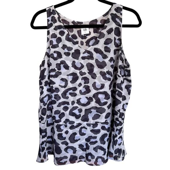 CAbi Women's Blue Leopard Print Sleeveless Blouse Size Large - Picture 2 of 5
